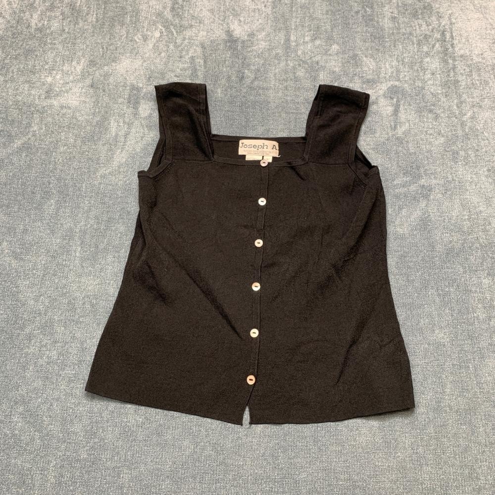 Joseph A Tank Top Women Large Black Viscose Ribbed Knit Button Front Square Neck